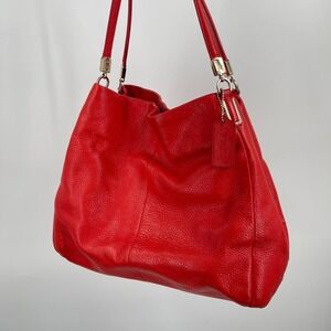 Vintage Y2K Large Coach Purse Madison Phoebe Satchel Pebbled Leather Red Orange